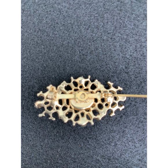 Unknown Maker Vintage Brooch  OS Gold, Green, Cream   Glass Stone, Faux Pearls i - Picture 7 of 13